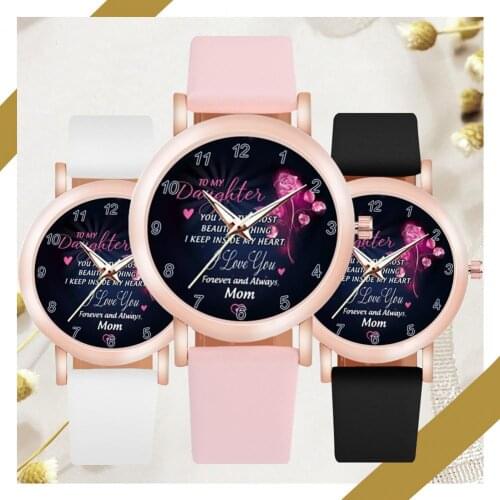 Rose Pattern Womens Watch Dial Heart Shape Pendant Adjustable Faux Leather Band Classic Quartz Watch Necklace for Anniversary