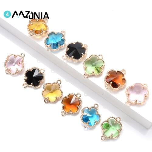 12x15mm 10pcs Crystal Charms Alloy Flower Shape Double hole Enamel Pendant For Jewelry Making Diy Necklace Bracelet Pendant