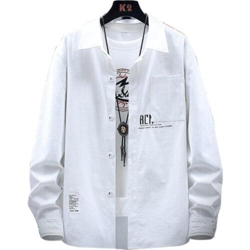 2020 Autumn Mens New Korean Fashion Coat White Comfortable Long Sleeved Shirt Blusas Blouse Slim Fit Clothing Camisas Masculinas