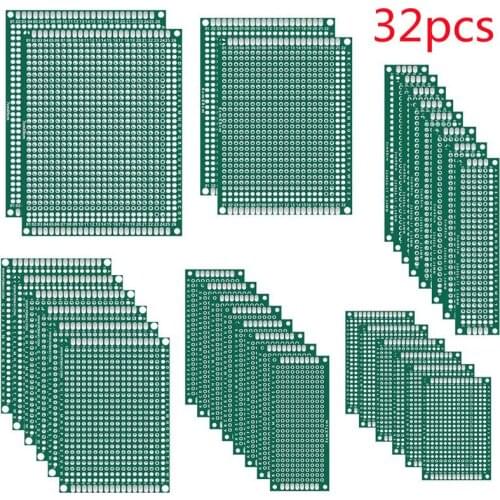 32pcs Double Sided PCB Board Prototype Kit 6 Sizes Universal Printed Circuit Protoboard For DIY Soldering Project for Arduino