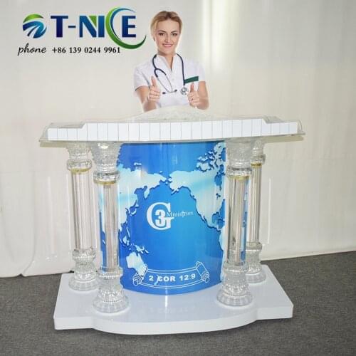AKLIKE The Deluxe Senior Fashion Design Crystal Column Acrylic Church Podium Custom Organic Glass Lectern Commercial Furniture