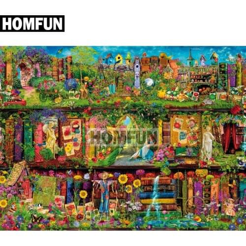 HOMFUN Full Square/Round Drill 5D DIY Diamond Painting "world books" Embroidery Cross Stitch 5D Home Decor Gift A02624