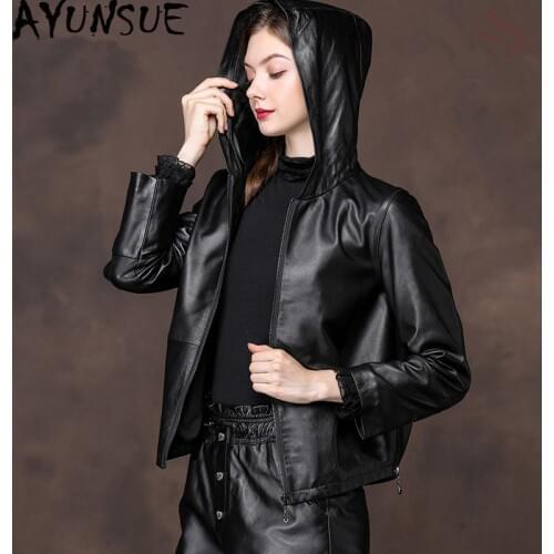 AYUNSUE 100% Real Sheepskin Coat Female Genuine Leather Jacket Autumn Winter Jacket Women Korean Baseball Jackets Plus Size MY