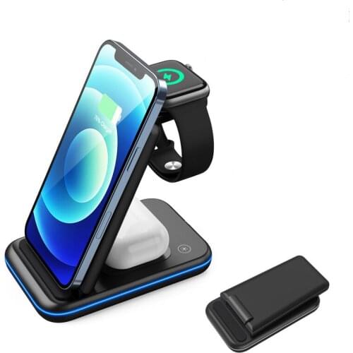 15W Qi Wireless Charger For iPhone 11 12 Pro Samsung S10 Fast Charging Dock Station Wireless Charger Stand For AirPods iWatch 6