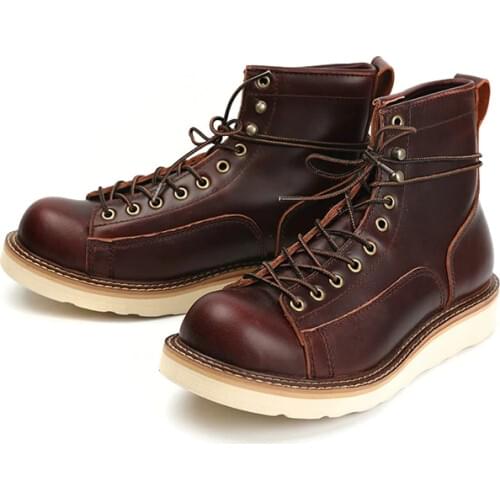 New Autumn Winter Top Quality Handmade Men Causal Shoes Vintage Real Leather Ankle Boots White Work Tooling Motorcycle Boots