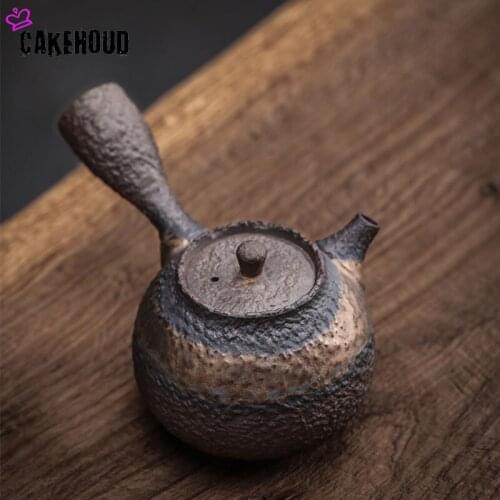 Anti-scalding Stone Grain Side Handle Teapot Handmade Ceramic Tea Pot Running Pu'er Tea Home Chinese Kung Fu Tea Set CAKEHOUD