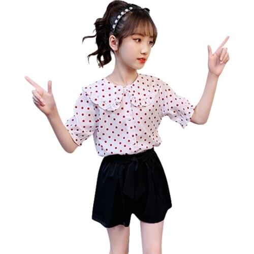 Kids Clothes Girls Dot Blouse + Short Clothes For Girls 2021 Tracksuit For Girl Summer Childrens Clothes Girl