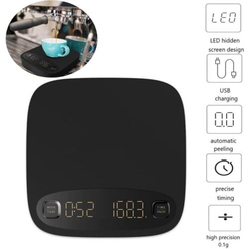 Electronic Smart LED Display Hand Coffee Scale USB Rechargeable Automatic Taring Timing For Espresso Coffee Home Scale Kitchen