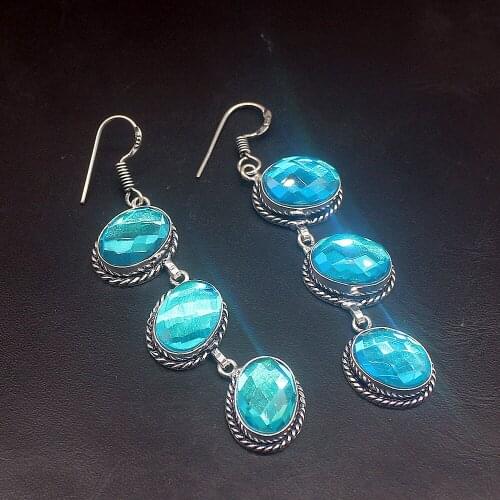 Hermosa Vintage Mystical Faceted Topazz Silver Color Fashion Jewelry Gifts Dangle Drop Earrings for Women Girls 2 3/4 Inch FQ94