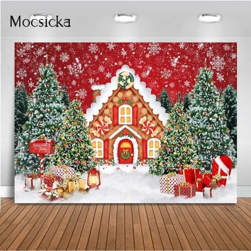 Gingerbread house Backdrop for Photography Merry Christmas Winter Snow Scene Portrait Background for Photo Studio Photocall Prop