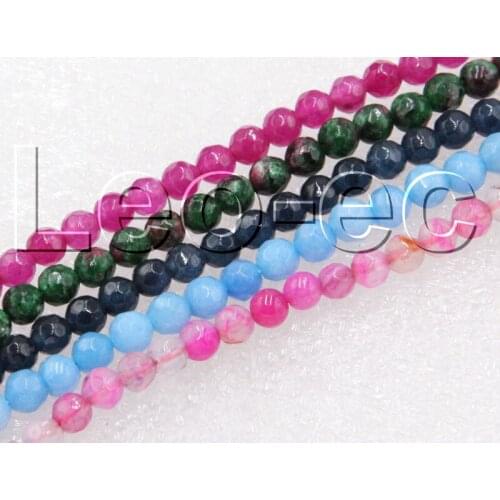 JQHS 4mm mstone Round Faceted roseo purple pink green blue jades Loose Beads Strand 15" DIY V1192