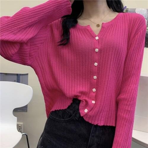 GOOHOJIO 2020 Autumn Winter Women Sweater Cardigans Oversize V-neck Cardigan Ladies Outwear Chic Solid Color Sweater Women Tops
