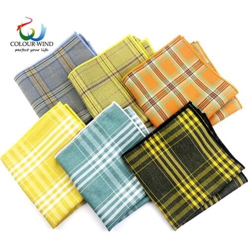 New Collections Cotton Plaid Pocket Square Grey Yellow 10 Colors Handkerchief 24*24CM Mens Accessories Tie Suit Hanky Towl Gift