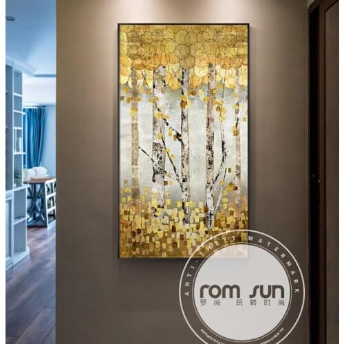 Modern Coin Land Goleden Forest Canvas Painting Abstract Poster Print For Living Room Aisle Entrance Home Decor Wall Art Picture