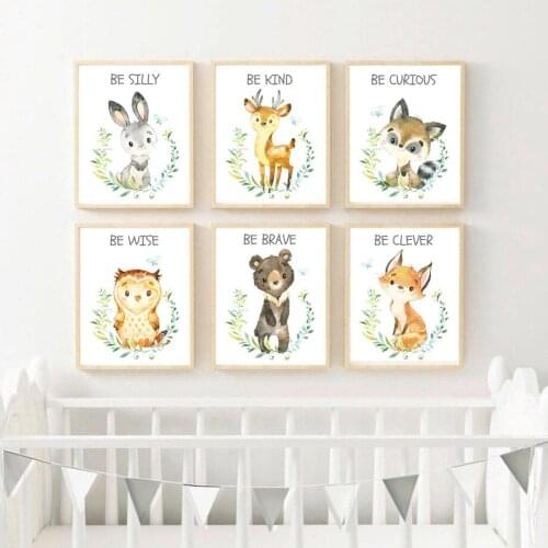 Rabbit Owl Fox Bear Flower Cartoon Animal Wall Art Canvas Painting Nordic Posters And Prints Wall Pictures For Kids Room Decor