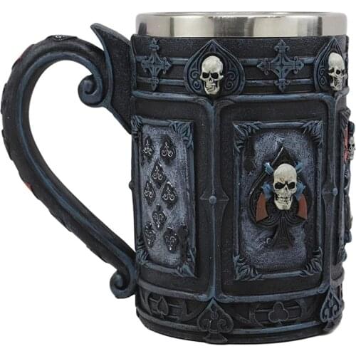 600ml Dead Mans Hand Casino Poker Cards Coffee Mug Skull Face Drinking Tankard Beer Cups Gambling Pirate Skeletons Mugs