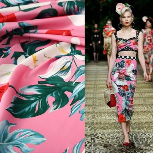 Summer with the same anthurium Pink base cloth leaf pattern designer fabric by the yard Digital printed apparel diy fabric