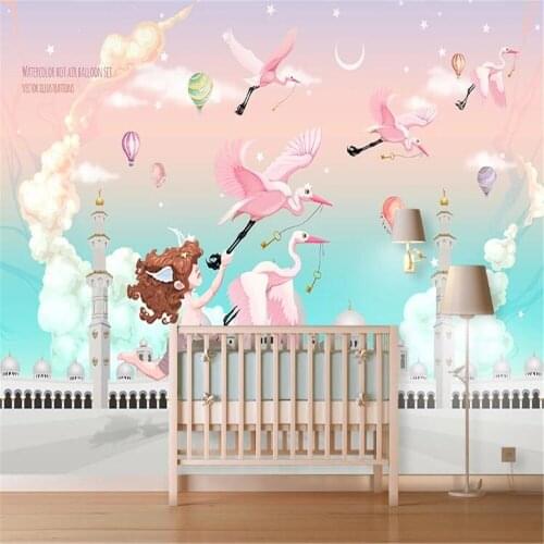 Milofi3D decorative wallpaper mural Nordic abstract hand-painted flamingo angel castle sofa TV background wall