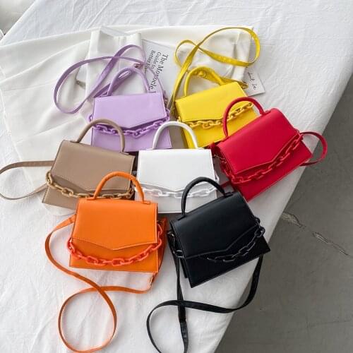 Fashion Women Pure Color Shoulder Bags Casual Thick Chain PU Top-handle Handbags Magnetic Buckle Shoulder Crossbody Pouch