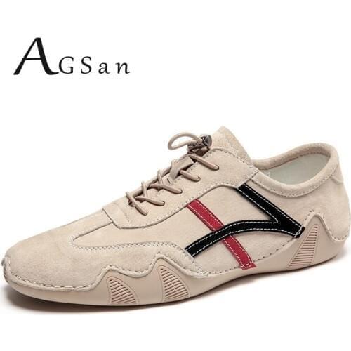 AGSan Designer Driving Shoes for Men Genuine Leather Casual Shoes Lace Up Moccasins Handmade Footwear Comfortable Flats Male