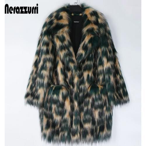 Nerazzurri Multicolored faux fur coat women drop shoulder lapel Winter colorful soft warm hairy faux fur jacket winter clothes
