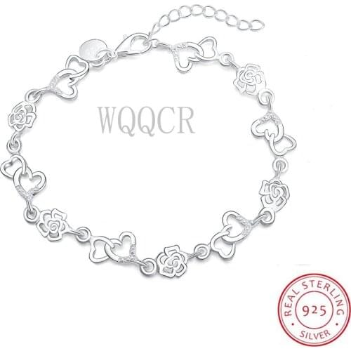 New Genuine 925 Dterling Dilver Glittering Flower Bracelet Female Fashion Charm Bracelet Adjustable Jewelry Gift