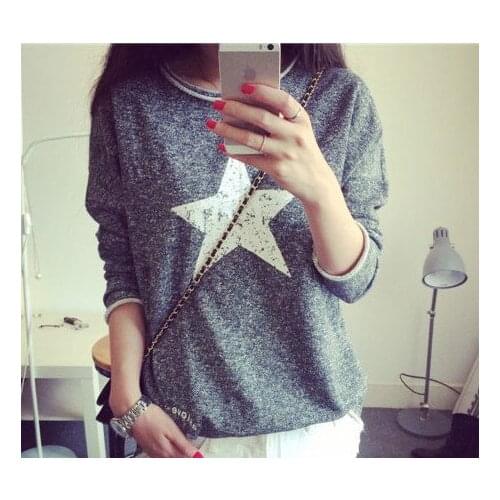 Autumn Women Pullover Sweatshirts Five-pointed Star Print shirt Casual Hoodies O Neck Vintage Long Sleeve Loose Shirt