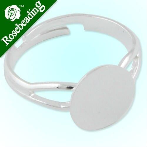 Silver Plated Adjustable Ring Blanks Base With 10MM Blank Pad,ring settings blank,ring blanks,Sold 50PCS Per Package