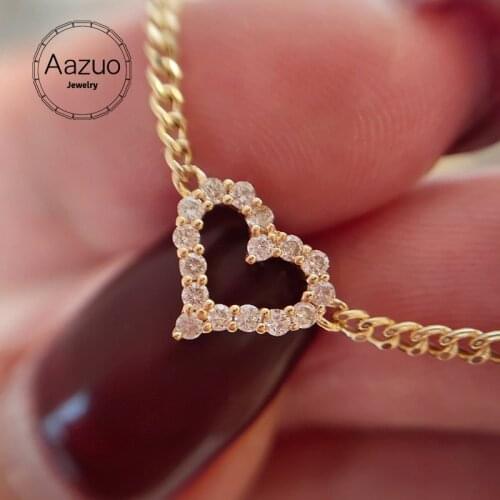 Aazuo INS 18K Orignal Yellow Gold Real Diamonds Lovely Heart Chain Necklace 45CM Gifted for Women Wedding Link Chain Au750
