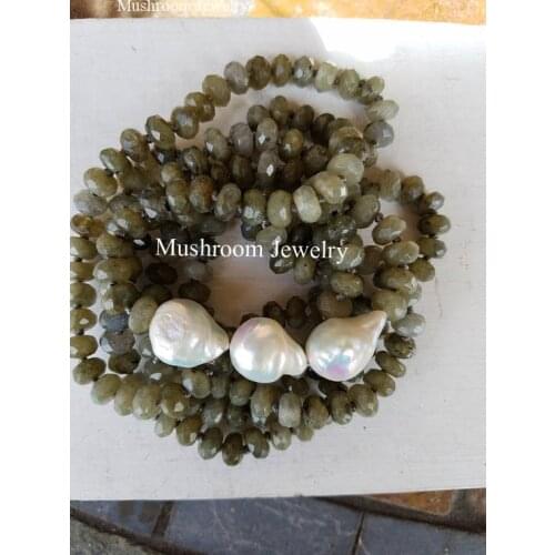 Long Knot Boho Labradorite Necklace baroque Pearl Necklace
