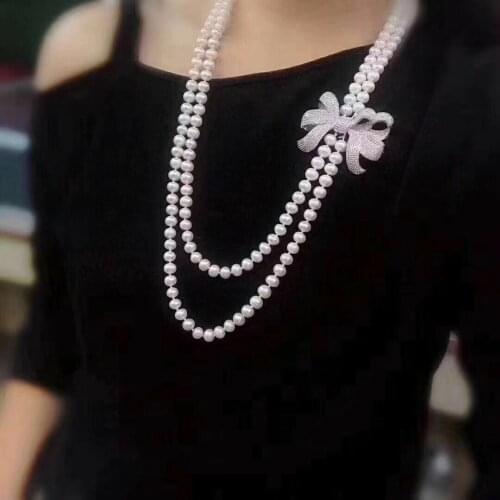 Double strands 9-10 mm natural south sea white pearl necklace 24 "26 "