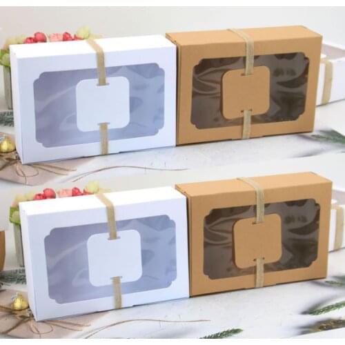 Kraft Paper Favor Gift Box PVC Clear Window Cookies Treats Boxes Wedding Party Decoration Candy Box 100pcs/lot SN3829