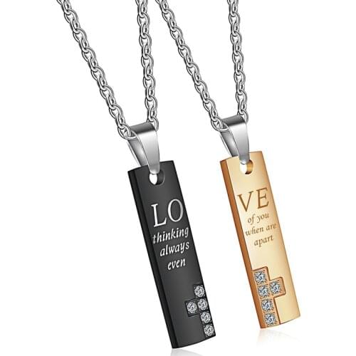 Stainless Steel Couple Necklaces Elongated Cross Necklace Gold Black Titanium Valentines Day Gift Jewelry