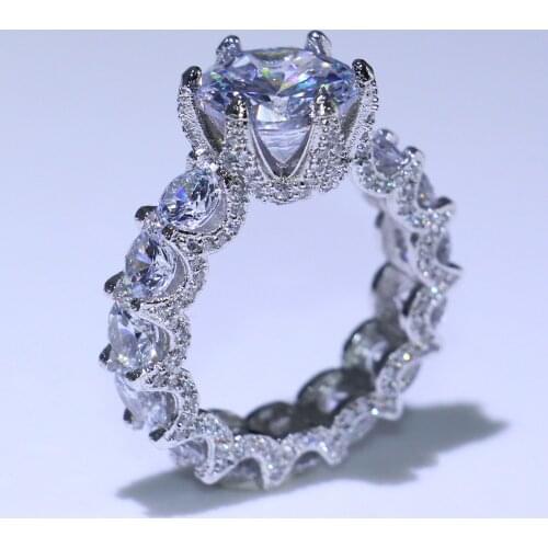 Rulalei Brand New Vintage Fashion Jewelry 925 Sterling Silver Round Cut Big Clear 5A CZ Promise Wedding Engagement Band Ring