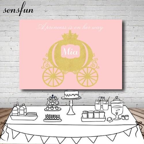 Sensfun Pink Theme Gold Carriage Cinderella Princess Backdrop Baby Shower Girls 1st Birthday Party Backgrounds Photo Both Vinyl
