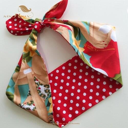 SISHION Retro Floral Printed Rabbit Ears Metal Wire Headband Cross Bowknot Hairband Women Retro Vintage Hair Accessories VD1896