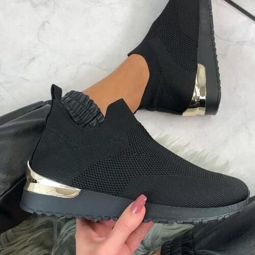 Women New Knitted Sneakers Mesh Breathable Non Slip Female Flat Shoes Shallow Slip On Round Toe Womens Footwear 2021 Spring