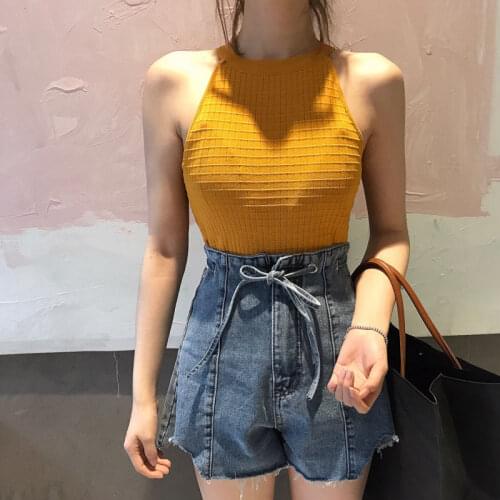 Women Corset Tops Womens Knitted Sleeveless Halter Plaid Blouse