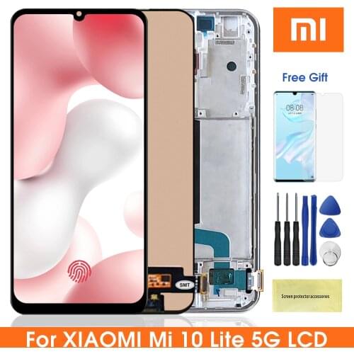 Lcd Display For Xiaomi Mi 10 Lite 5G Lcd Display Touch Screen Digitizer Assembly With Frame For Mi 10Lite M2002J9G LCD
