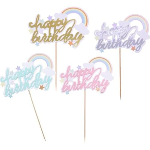 1/3/5Pcs Gold Silver Blue Pink Cute Rainbow Happy Birthday Cake Topper Children Birthday Party Decoration Supplies Cake Decor