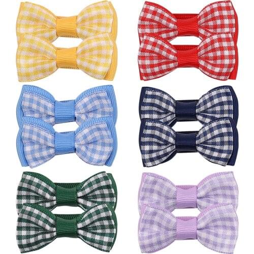 12PCS/Set 1.96 Inch Plaid Printed Layered Ribbon Hair Bows For Baby Girls Hair Clips Barrettes for Kids Small Hairpin Headwear