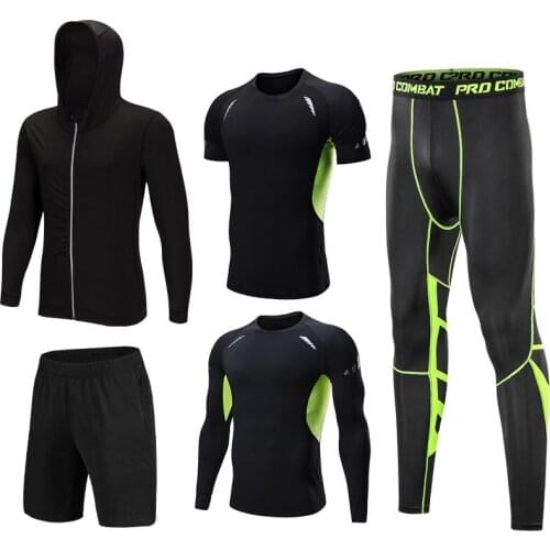 2/3/5Pcs Set Men Compression Sportsuit Breathable Workout Running Sets Exercise Jogging Training Tracksuit Fitness Clothing