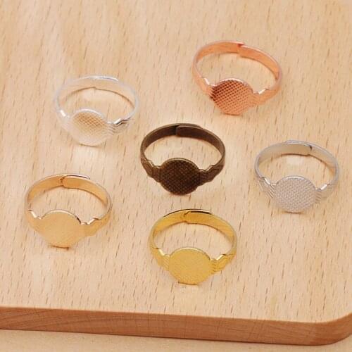 20 Pieces/Lot Adjustable Copper Ring Base Settings 10 mm Flat Cabochon DIY Accessories For Jewelry