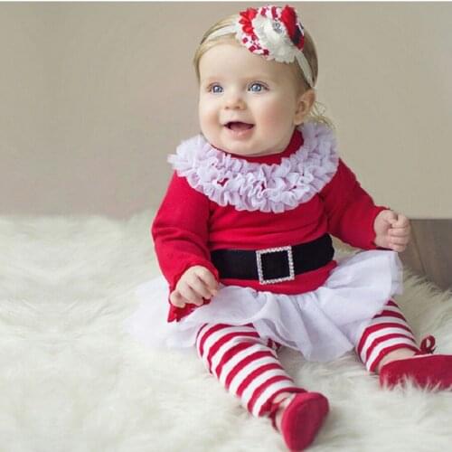 1st Christmas Winter Newborn Baby Girls 3PCS Outfits Lounge Set Long Sleeve Romper Pants Clothing Set Children 6 12 18 24 Month