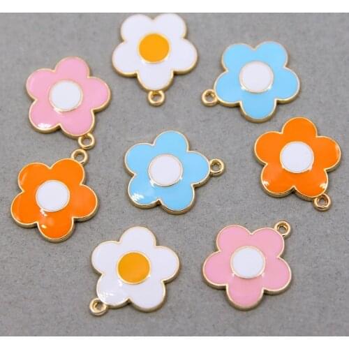 6pcs 19*22mm enamel Daisy Flower charm for jewelry making fashion earring pendant flower charm necklace bracelet charms