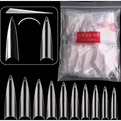 600Pcs/Pack Nails Half French False Nail Art TipsTransparent Long Ballerina Acrylic C Curved Shape UV Gel Manicure Fake Nail