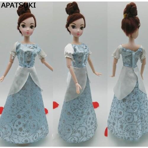 Doll Accessories Dress For Barbie Dollhouse Cosplay Costume Light Blue Cinderella Clothes for Barbie Dolls Kids Toy