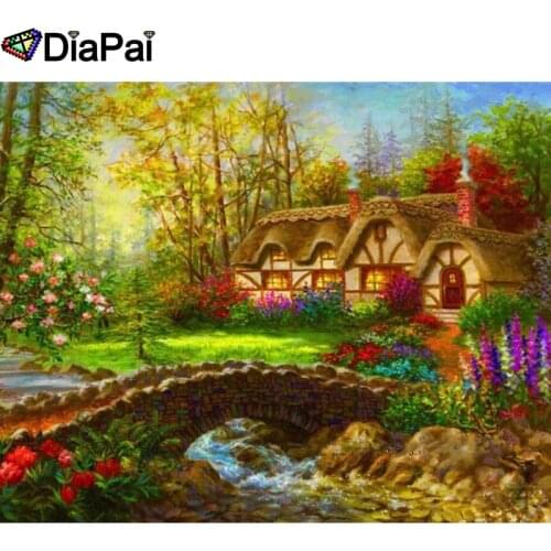 DIAPAI Diamond Painting 5D DIY 100% Full Square/Round Drill "House bridge sunse" Diamond Embroidery Cross Stitch 3D Decor A25219