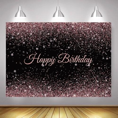 Photography Backdrop Happy Birthday Background for Adult Rose Gold Dots Birthday Cake Table Decoration Backdrops Glitter Bokeh