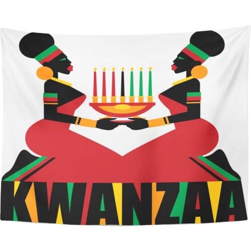 Black Africa Kwanzaa Celebration Green African Candle Tapestry Home Decor Wall Hanging for Living Room Bedroom Dorm 60x80 Inches